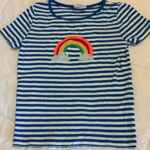 Mini Boden Blue and White Striped Tee with Rainbow
